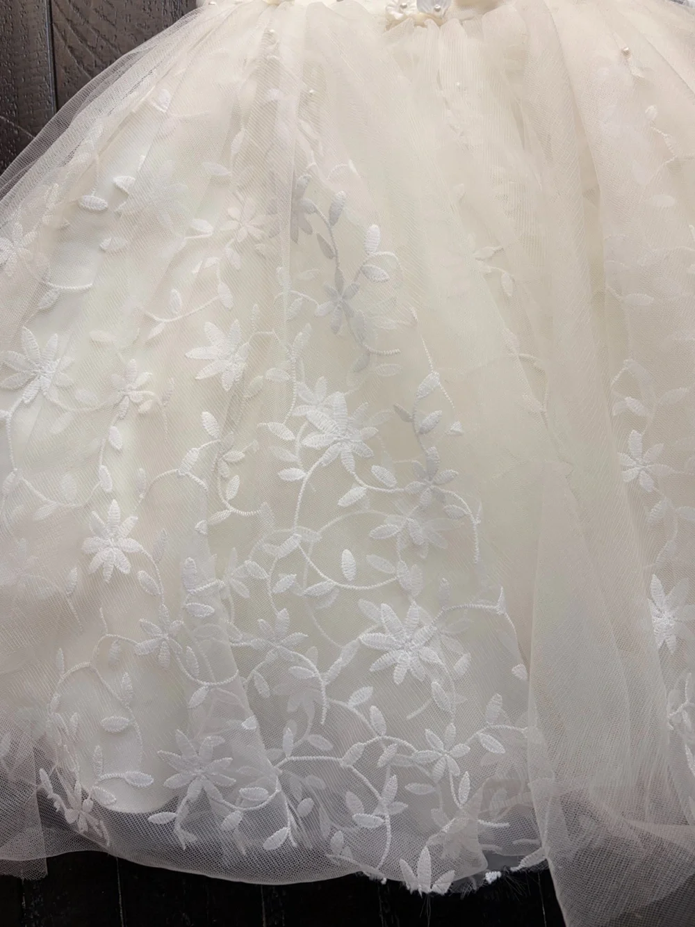 Girls' Ivory Floral Lace Tulle flower girl Dress